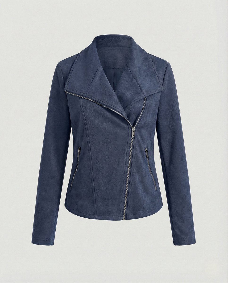 Women's Moto Biker Jacket Asymmetric Zip Notch Lapel Tailored Cropped