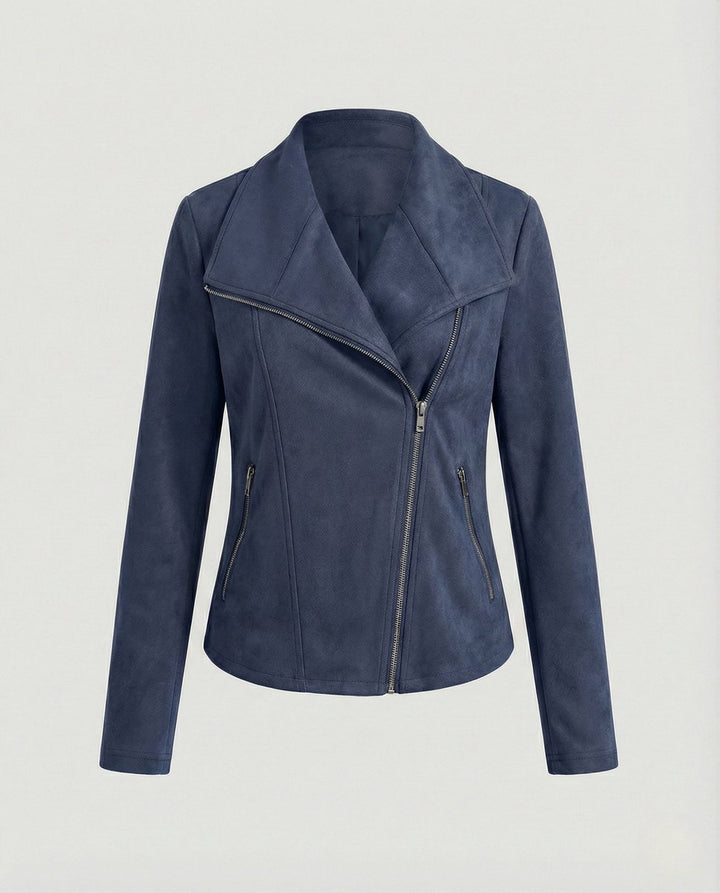 Women's Moto Biker Jacket Asymmetric Zip Notch Lapel Tailored Cropped