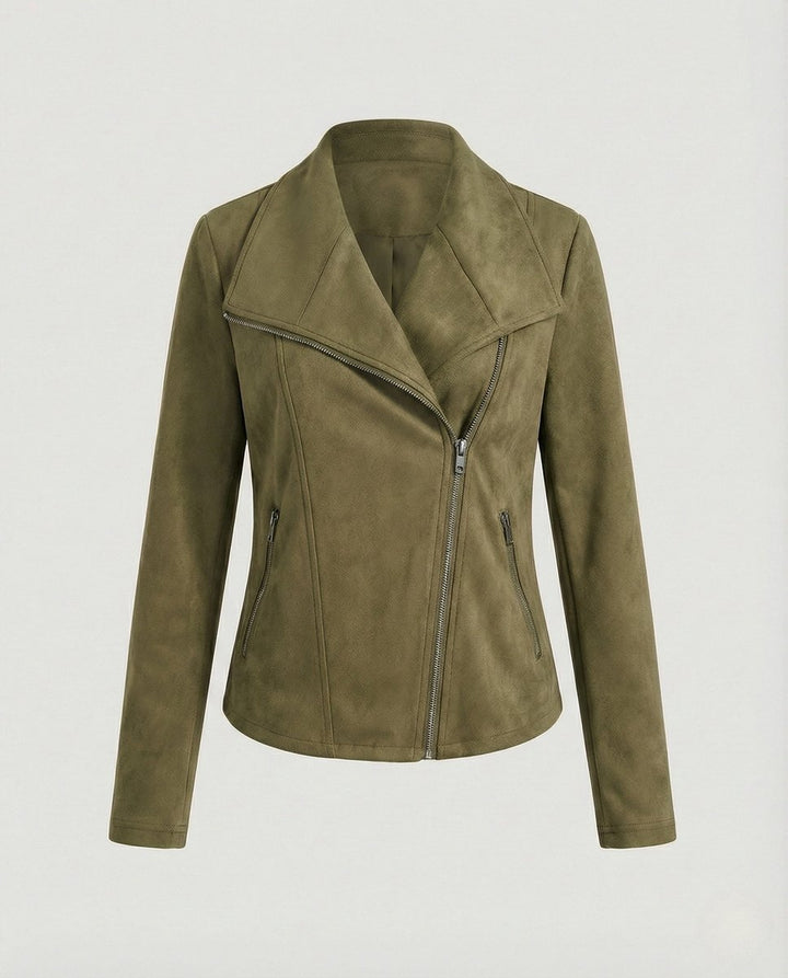Women's Moto Biker Jacket Asymmetric Zip Notch Lapel Tailored Cropped