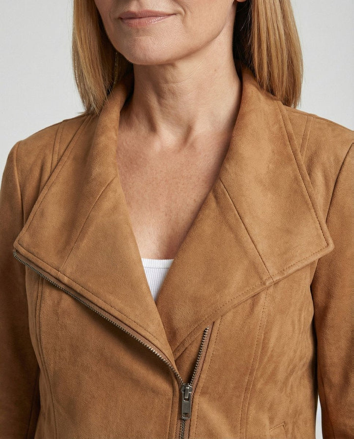 Women's Moto Biker Jacket Asymmetric Zip Notch Lapel Tailored Cropped