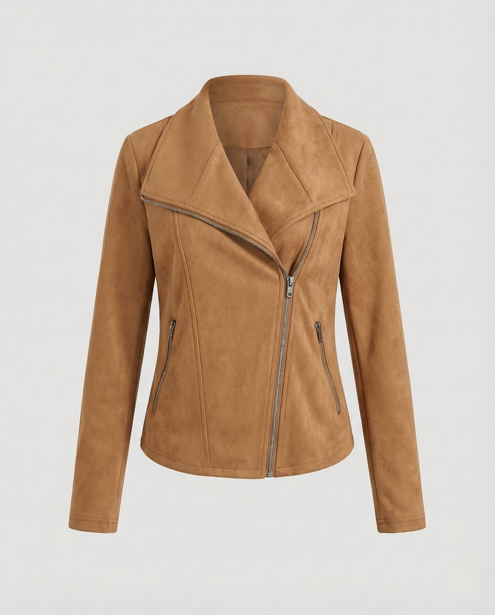 Women's Moto Biker Jacket Asymmetric Zip Notch Lapel Tailored Cropped