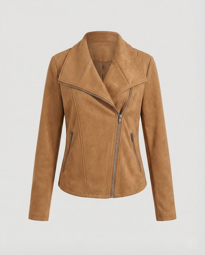 Women's Moto Biker Jacket Asymmetric Zip Notch Lapel Tailored Cropped