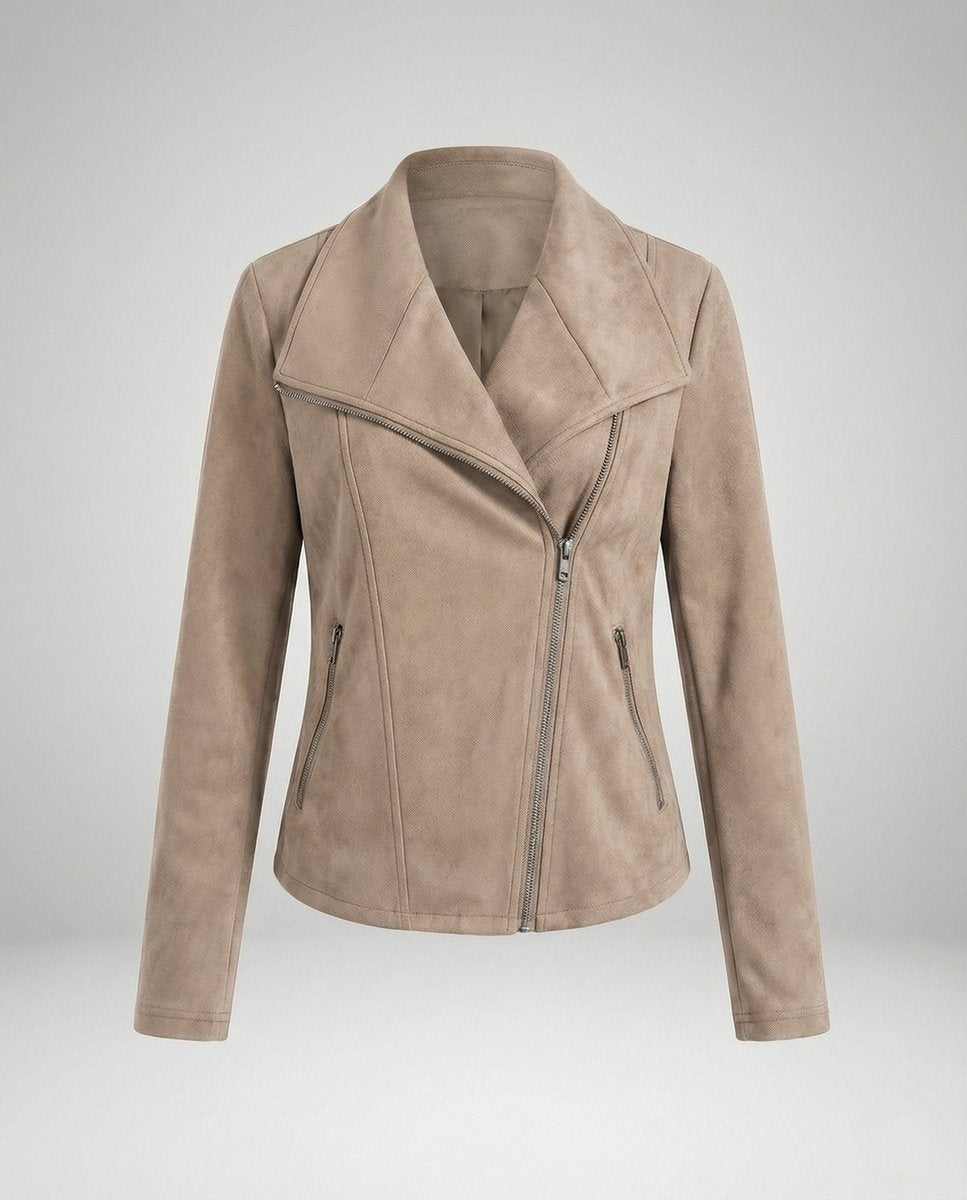 Women's Moto Biker Jacket Asymmetric Zip Notch Lapel Tailored Cropped