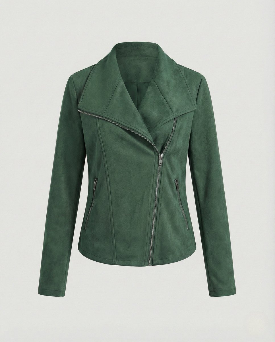 Women's Moto Biker Jacket Asymmetric Zip Notch Lapel Tailored Cropped