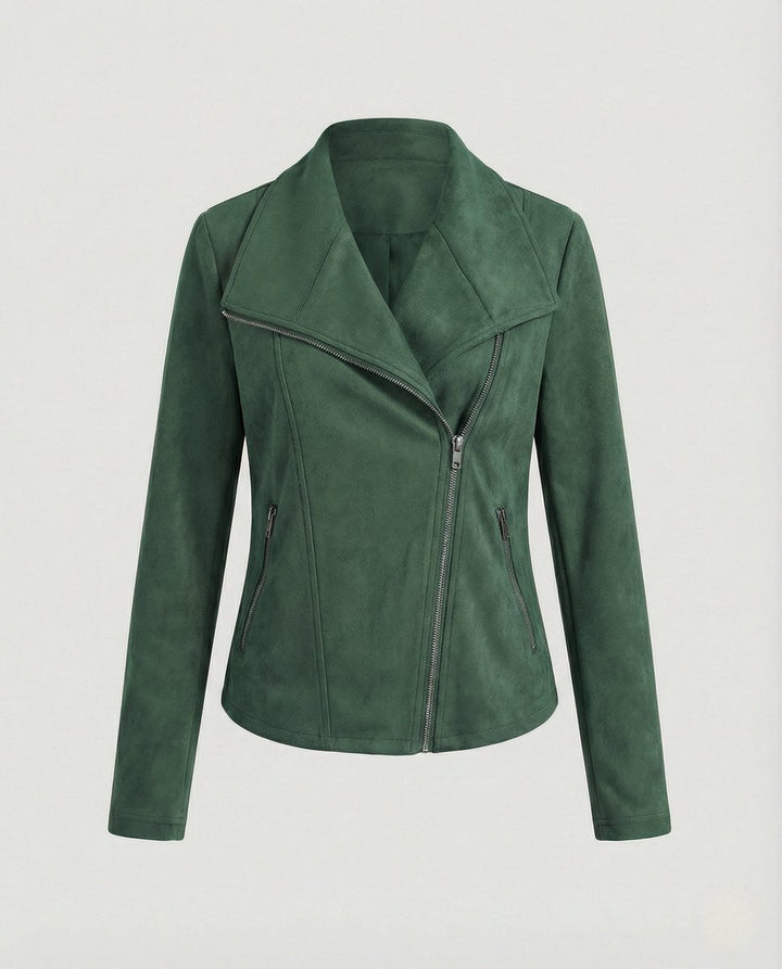 Women's Moto Biker Jacket Asymmetric Zip Notch Lapel Tailored Cropped