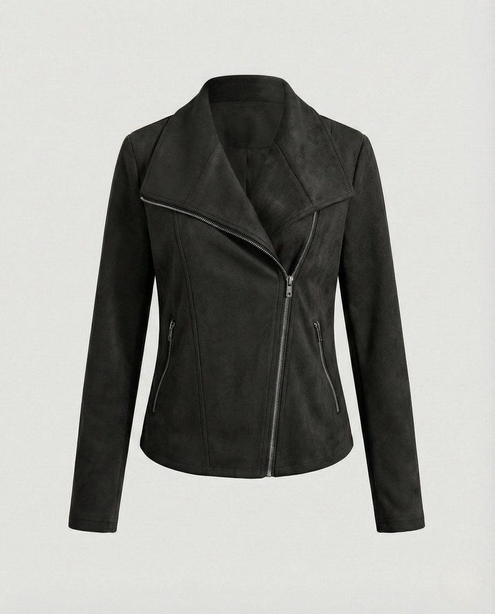 Women's Moto Biker Jacket Asymmetric Zip Notch Lapel Tailored Cropped