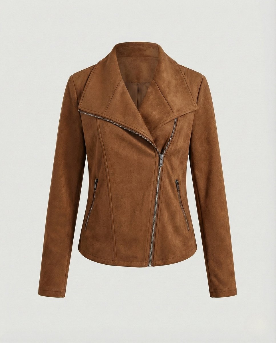 Women's Moto Biker Jacket Asymmetric Zip Notch Lapel Tailored Cropped
