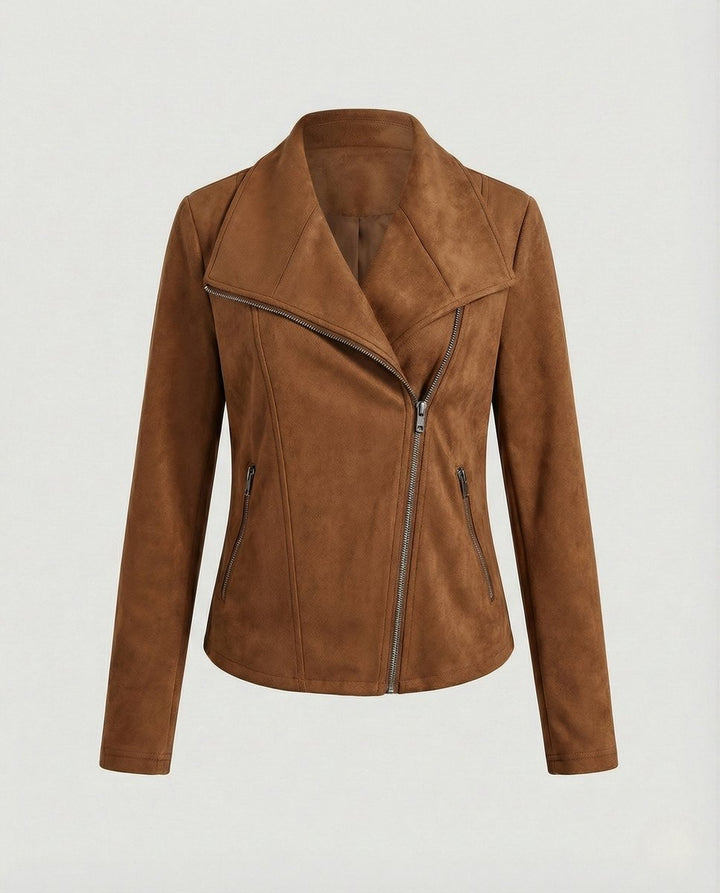 Women's Moto Biker Jacket Asymmetric Zip Notch Lapel Tailored Cropped