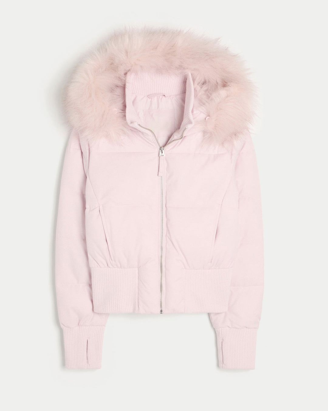 Women's Cropped Faux Fur Hood Quilted Puffer Jacket Zip-Up Winter Coat