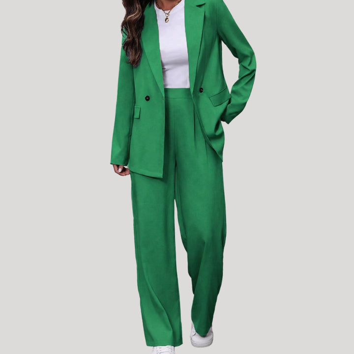Women's Two-Piece Suit Set Double-Breasted Blazer Wide Leg Trousers Tailored