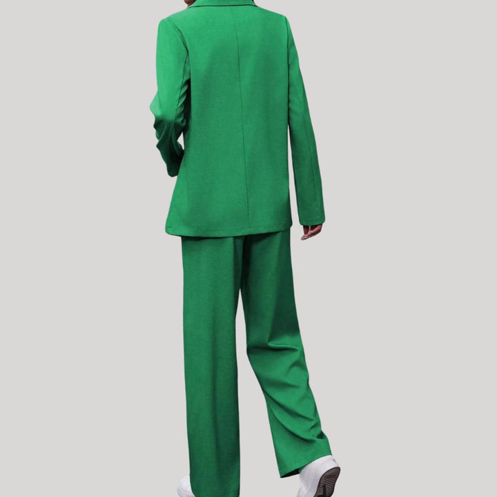 Women's Two-Piece Suit Set Double-Breasted Blazer Wide Leg Trousers Tailored