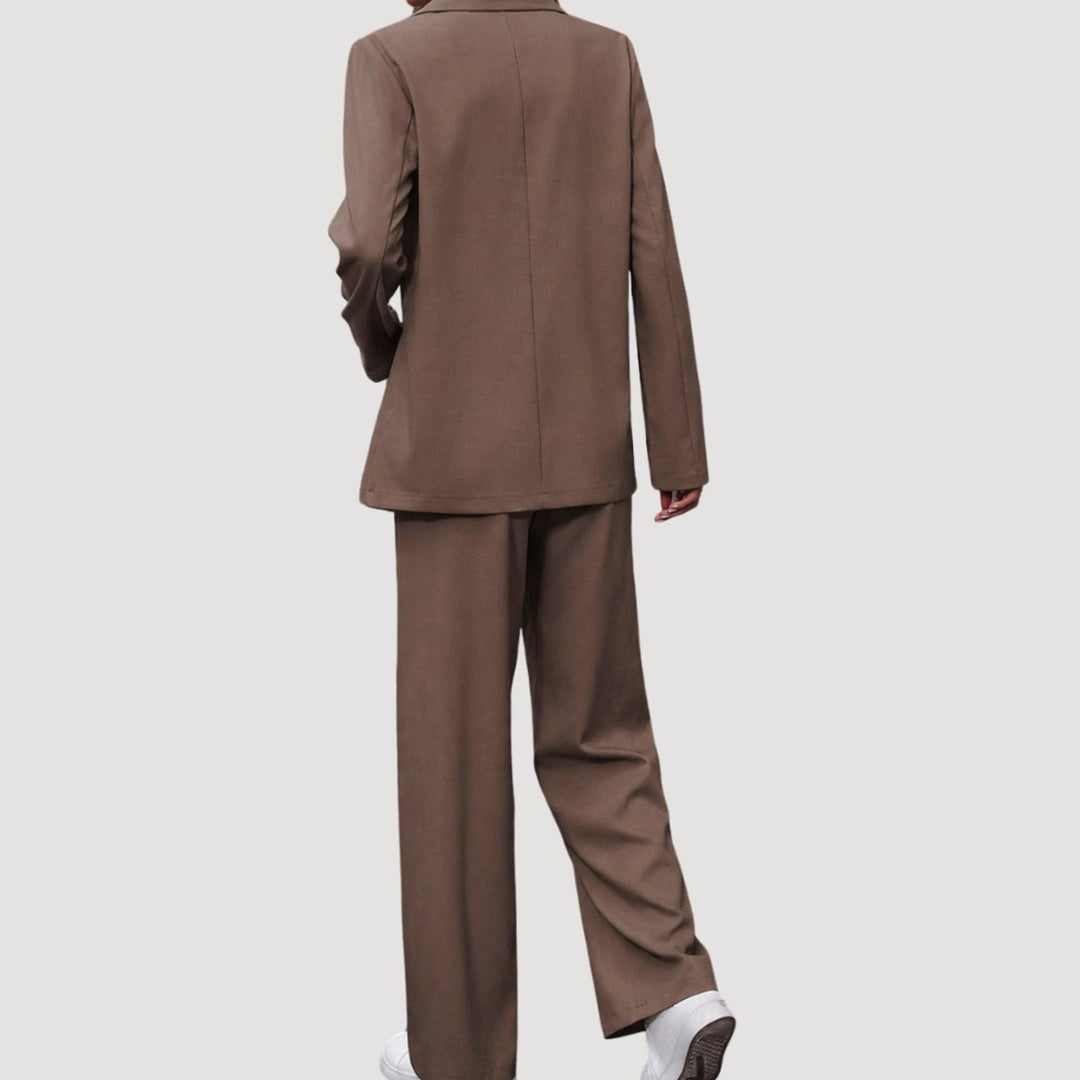 Women's Two-Piece Suit Set Double-Breasted Blazer Wide Leg Trousers Tailored
