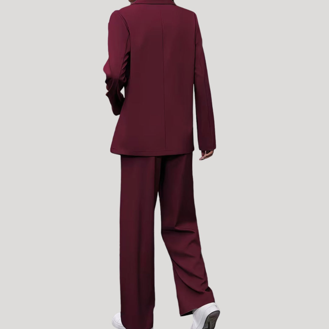 Women's Two-Piece Suit Set Double-Breasted Blazer Wide Leg Trousers Tailored