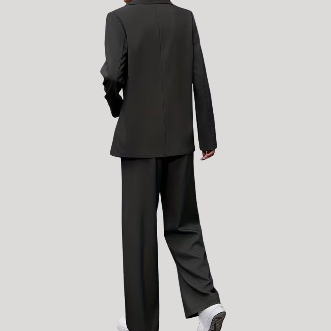 Women's Two-Piece Suit Set Double-Breasted Blazer Wide Leg Trousers Tailored