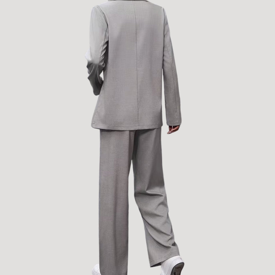 Women's Two-Piece Suit Set Double-Breasted Blazer Wide Leg Trousers Tailored
