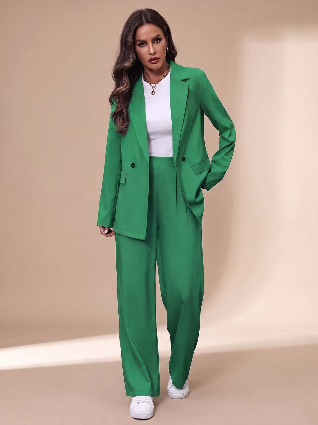 Women's Double-Breasted Suit Set Blazer Wide-Leg Pants Two-Piece Office