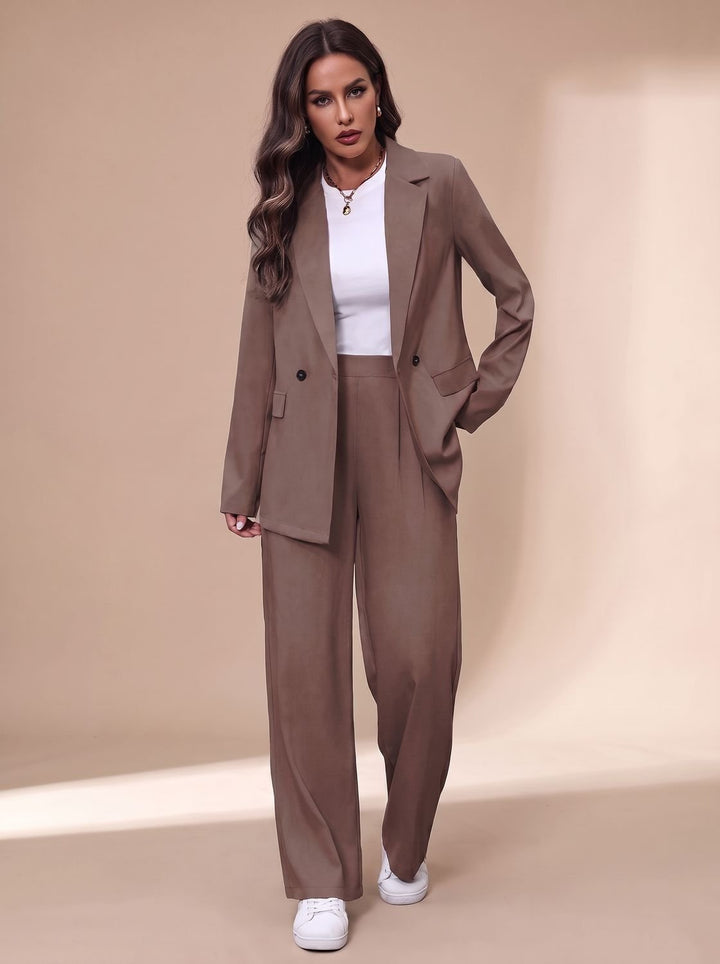 Women's Double-Breasted Suit Set Blazer Wide-Leg Pants Two-Piece Office