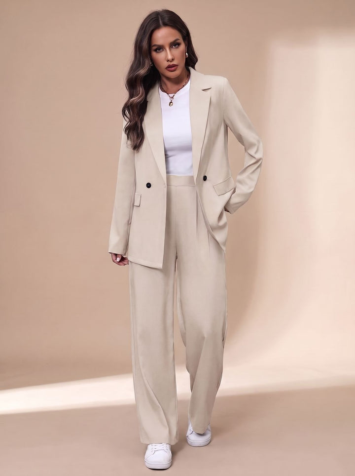 Women's Double-Breasted Suit Set Blazer Wide-Leg Pants Two-Piece Office