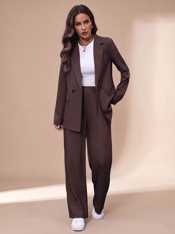 Women's Double-Breasted Suit Set Blazer Wide-Leg Pants Two-Piece Office