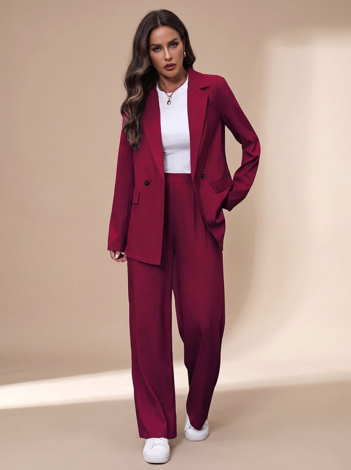 Women's Double-Breasted Suit Set Blazer Wide-Leg Pants Two-Piece Office