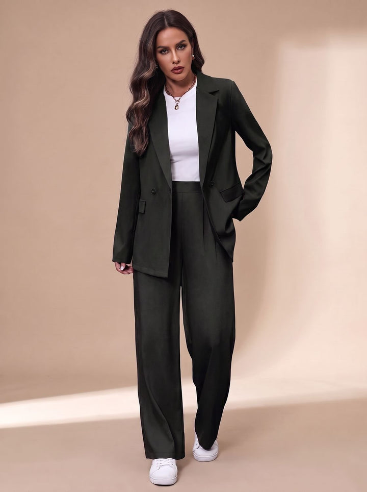 Women's Double-Breasted Suit Set Blazer Wide-Leg Pants Two-Piece Office