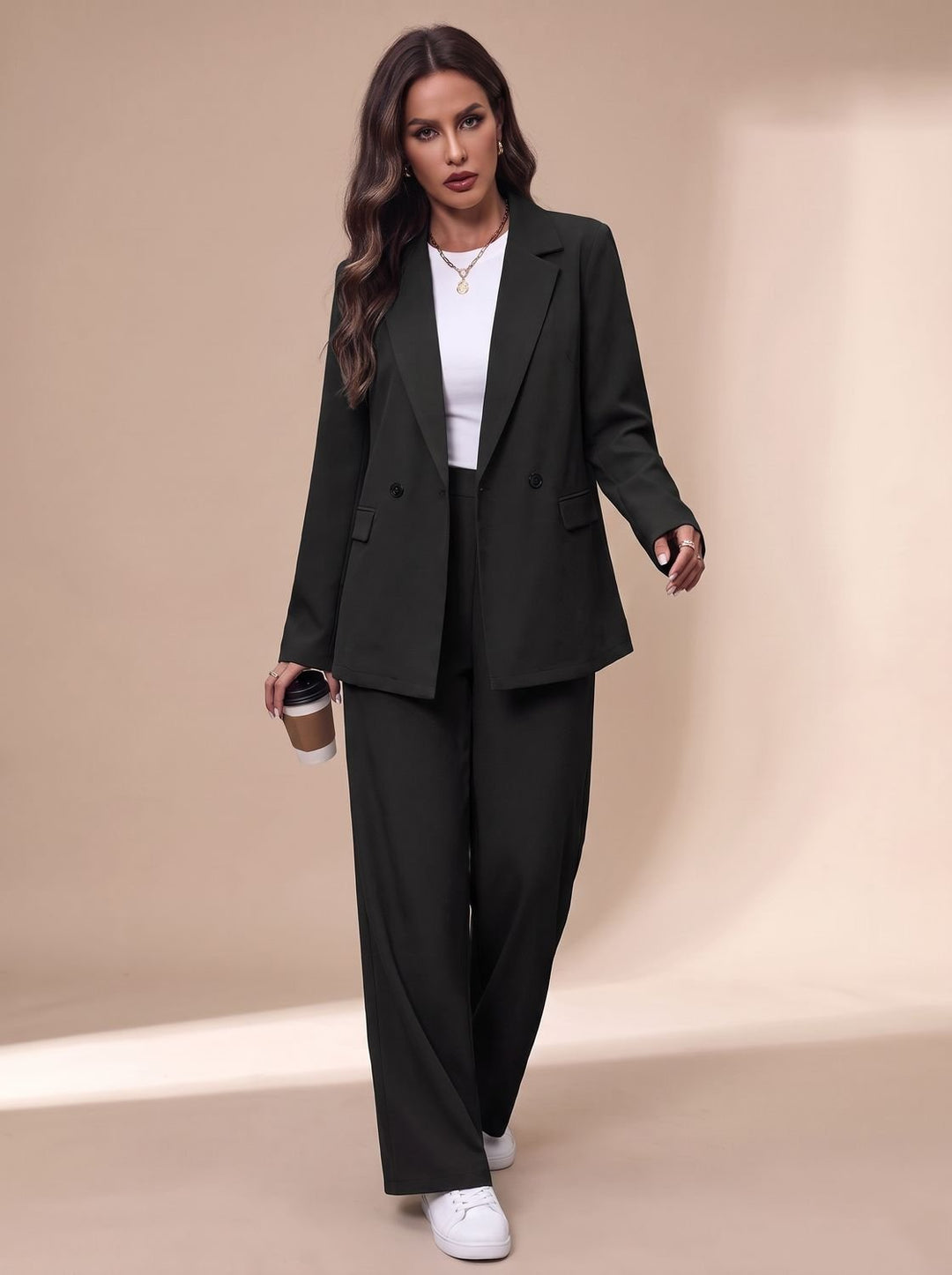 Women's Double-Breasted Suit Set Blazer Wide-Leg Pants Two-Piece Office