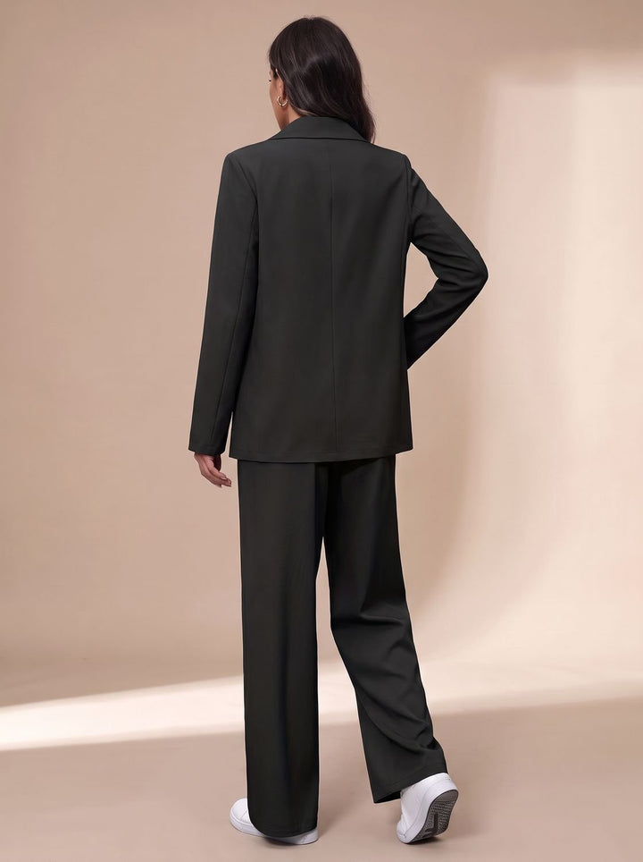 Women's Double-Breasted Suit Set Blazer Wide-Leg Pants Two-Piece Office