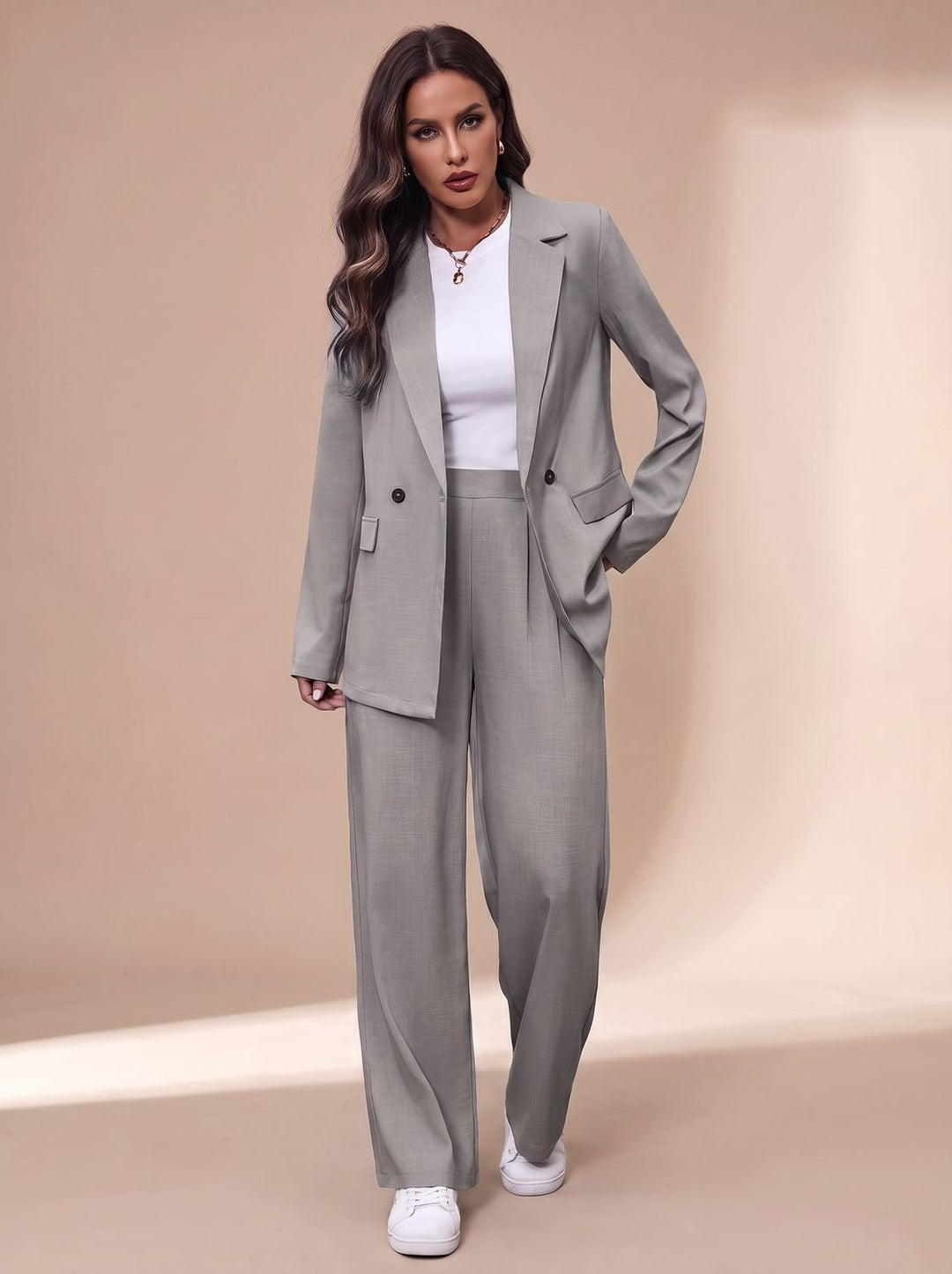 Women's Double-Breasted Suit Set Blazer Wide-Leg Pants Two-Piece Office