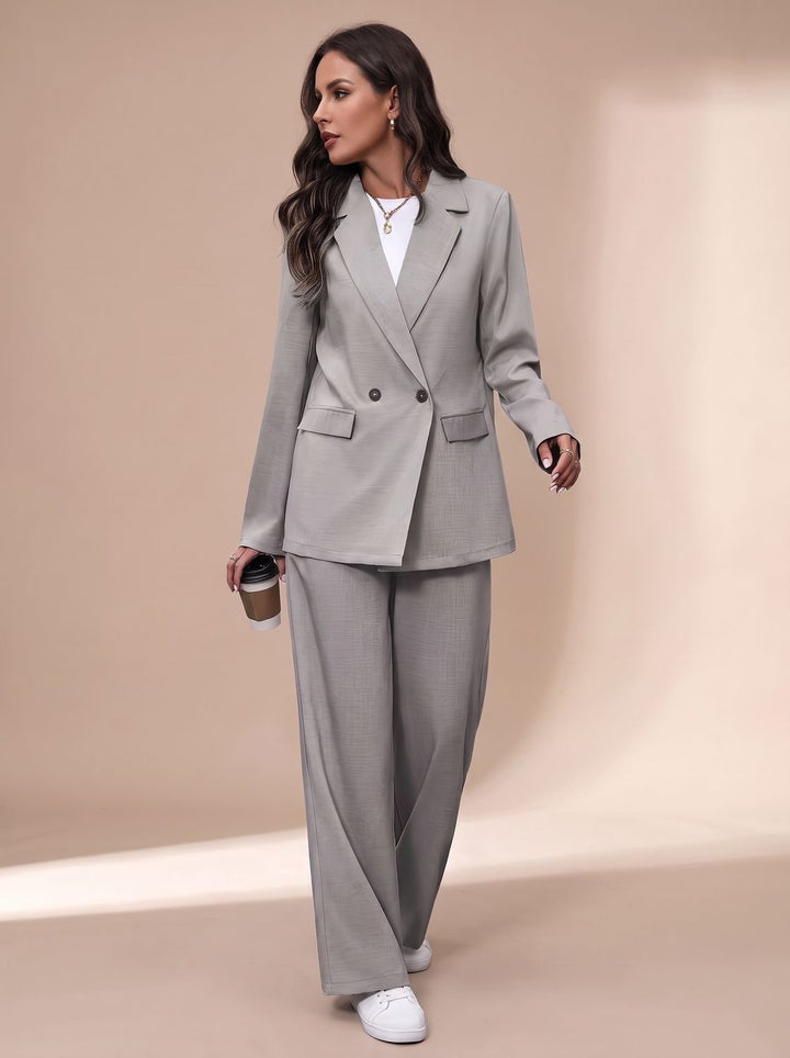 Women's Double-Breasted Suit Set Blazer Wide-Leg Pants Two-Piece Office