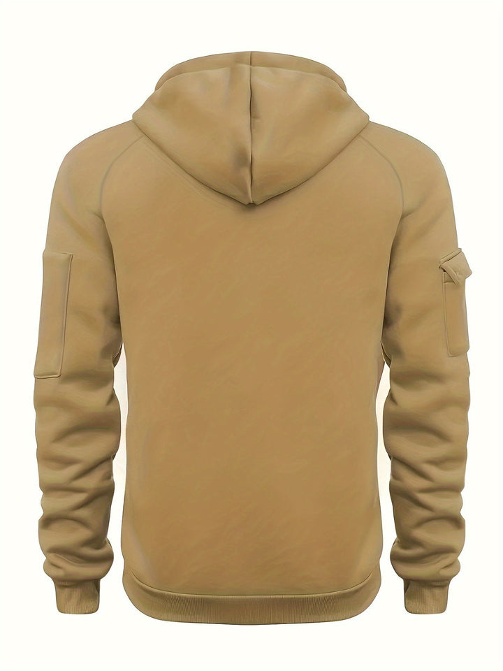 Men's Utility Quarter-Zip Hoodie Drawstring Sleeve Pocket Techwear Relaxed