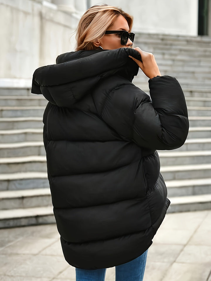 Women's Hooded Longline Oversized Puffer Jacket Zip-Up Winter Coat