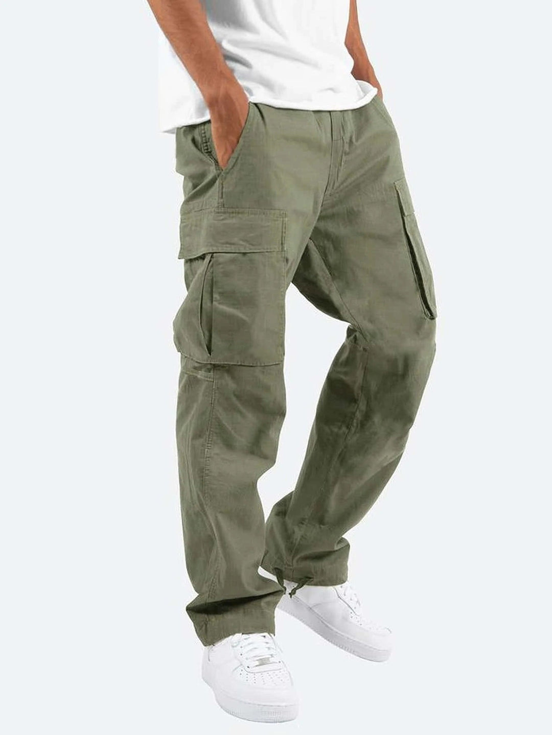 Men's Cargo Trousers Multi-Pocket Relaxed Straight Cotton Workwear Casual