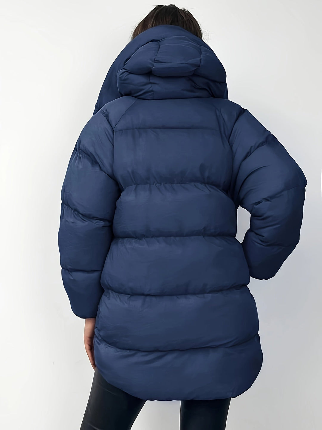 Women's Hooded Longline Oversized Puffer Jacket Zip-Up Winter Coat