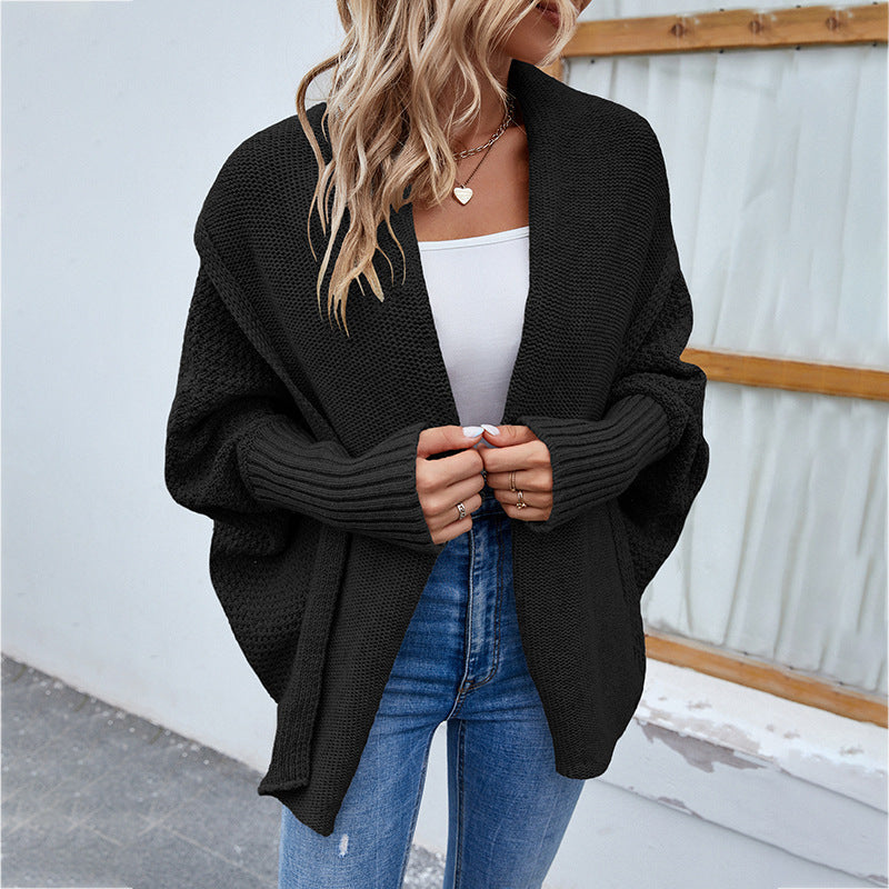 Women's Oversized Open-Front Batwing Knit Cardigan Shawl Collar Loose Sweater