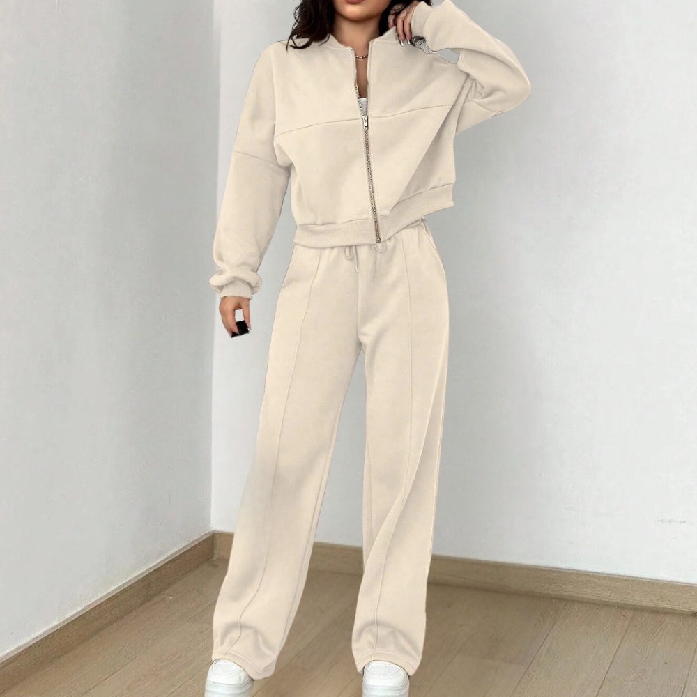 Women's Cropped Zip Sweatshirt Wide-Leg Trousers Two-Piece Lounge Set