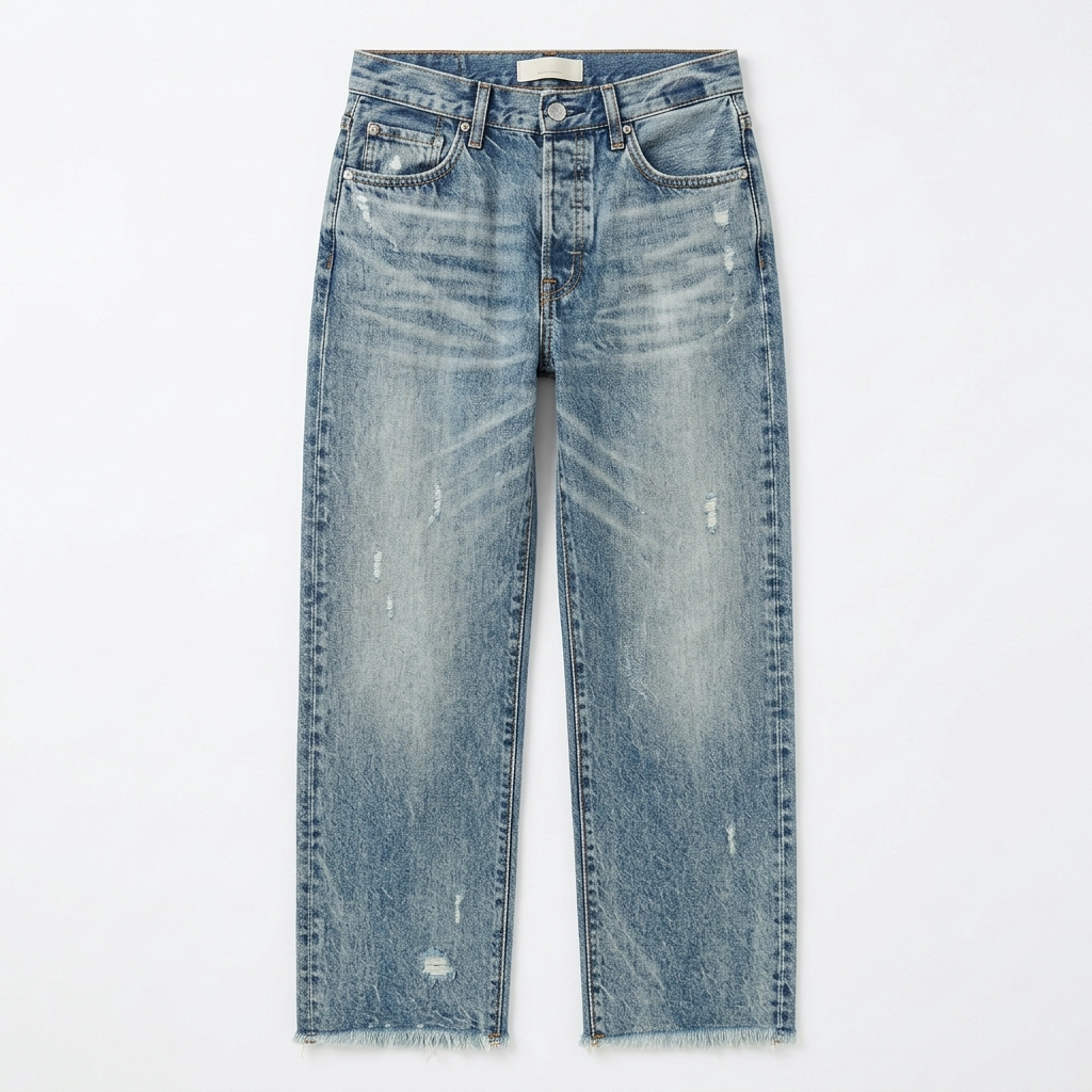 Women's Cropped Straight Leg Jeans High Waist Frayed Hem Distressed Denim
