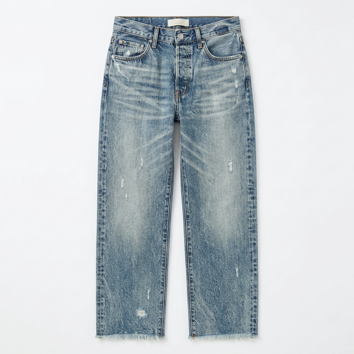 Women's Cropped Straight Leg Jeans High Waist Frayed Hem Distressed Denim