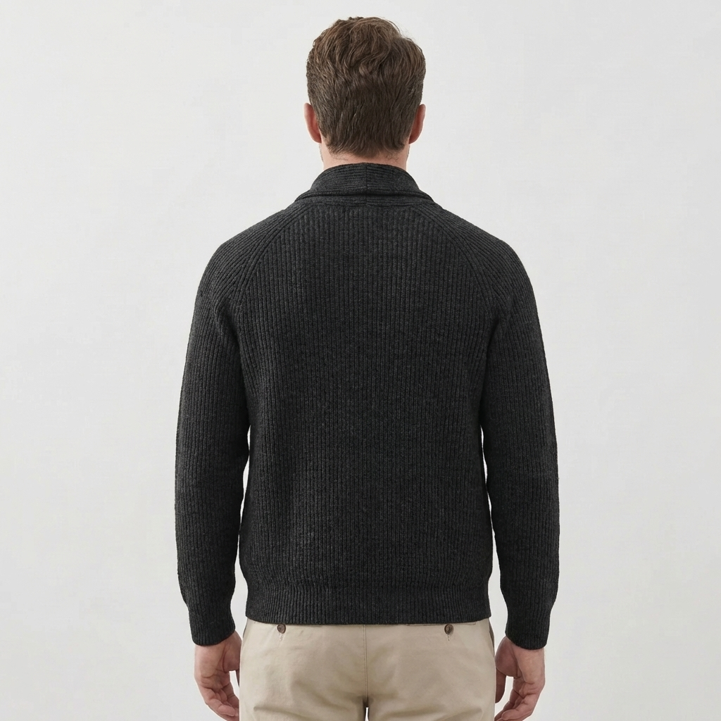 Men's Shawl Collar Knit Cardigan Button-Front Ribbed Chunky Pullover
