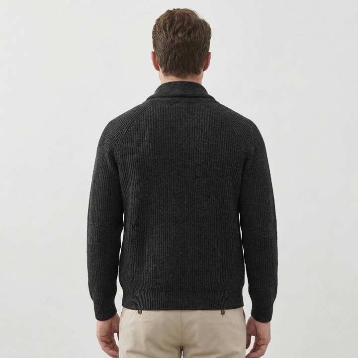 Men's Shawl Collar Knit Cardigan Button-Front Ribbed Chunky Pullover