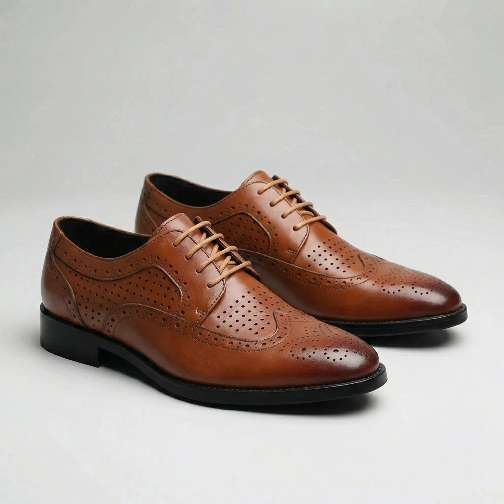 Men's Leather Brogue Dress Shoes Oxford Lace-Up Wingtip Formal