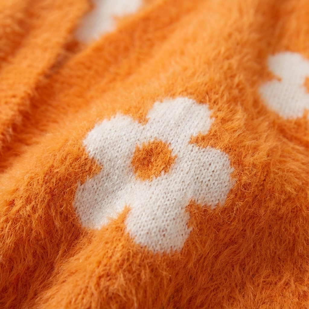 Women's Floral Knit Cardigan Open Front Long-Sleeve Fuzzy Daisy Pattern Cropped Relaxed