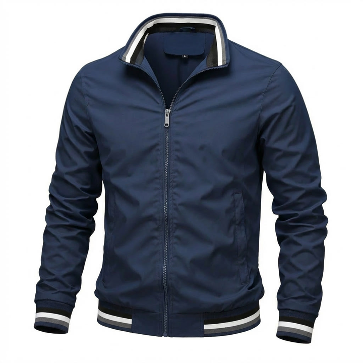 Men's Bomber Transition Jacket Stand Collar Zip-Up Varsity-Rib