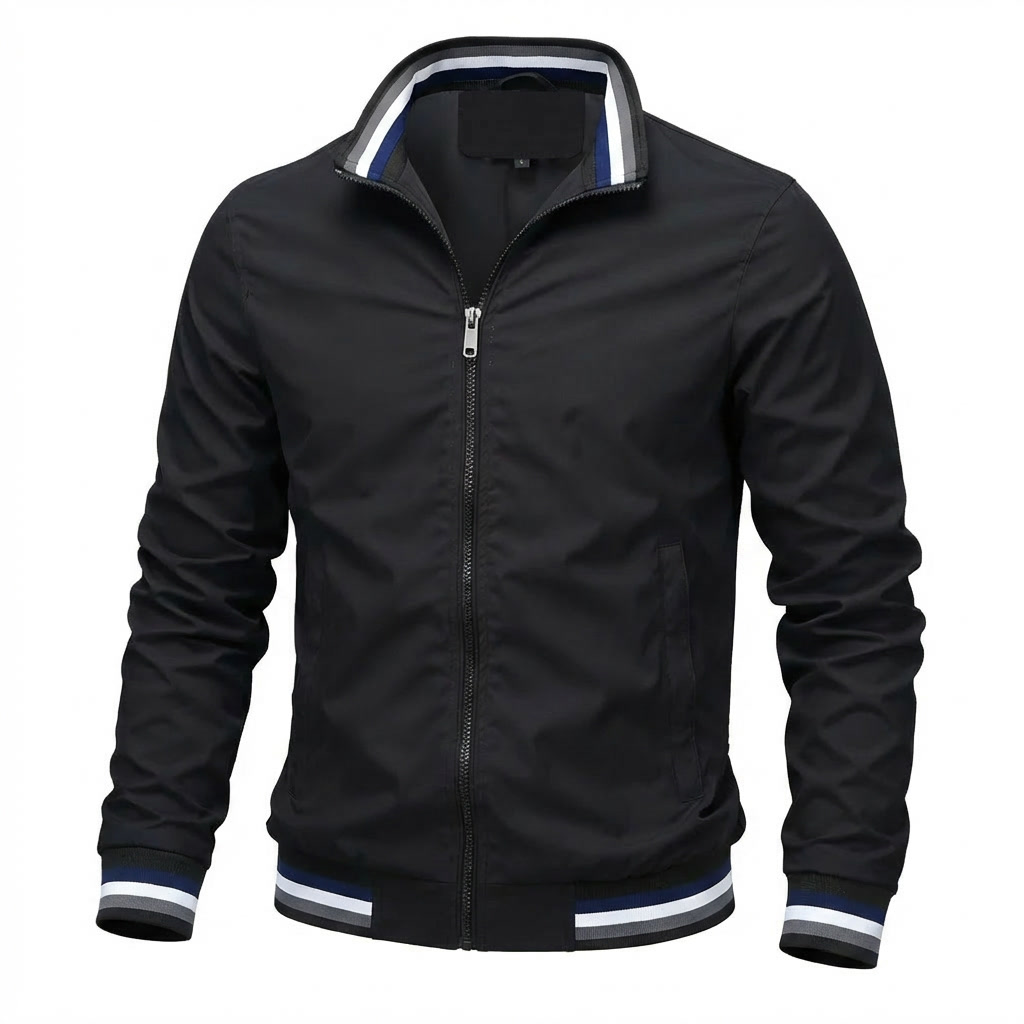Men's Bomber Transition Jacket Stand Collar Zip-Up Varsity-Rib