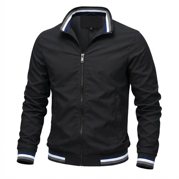 Men's Bomber Transition Jacket Stand Collar Zip-Up Varsity-Rib
