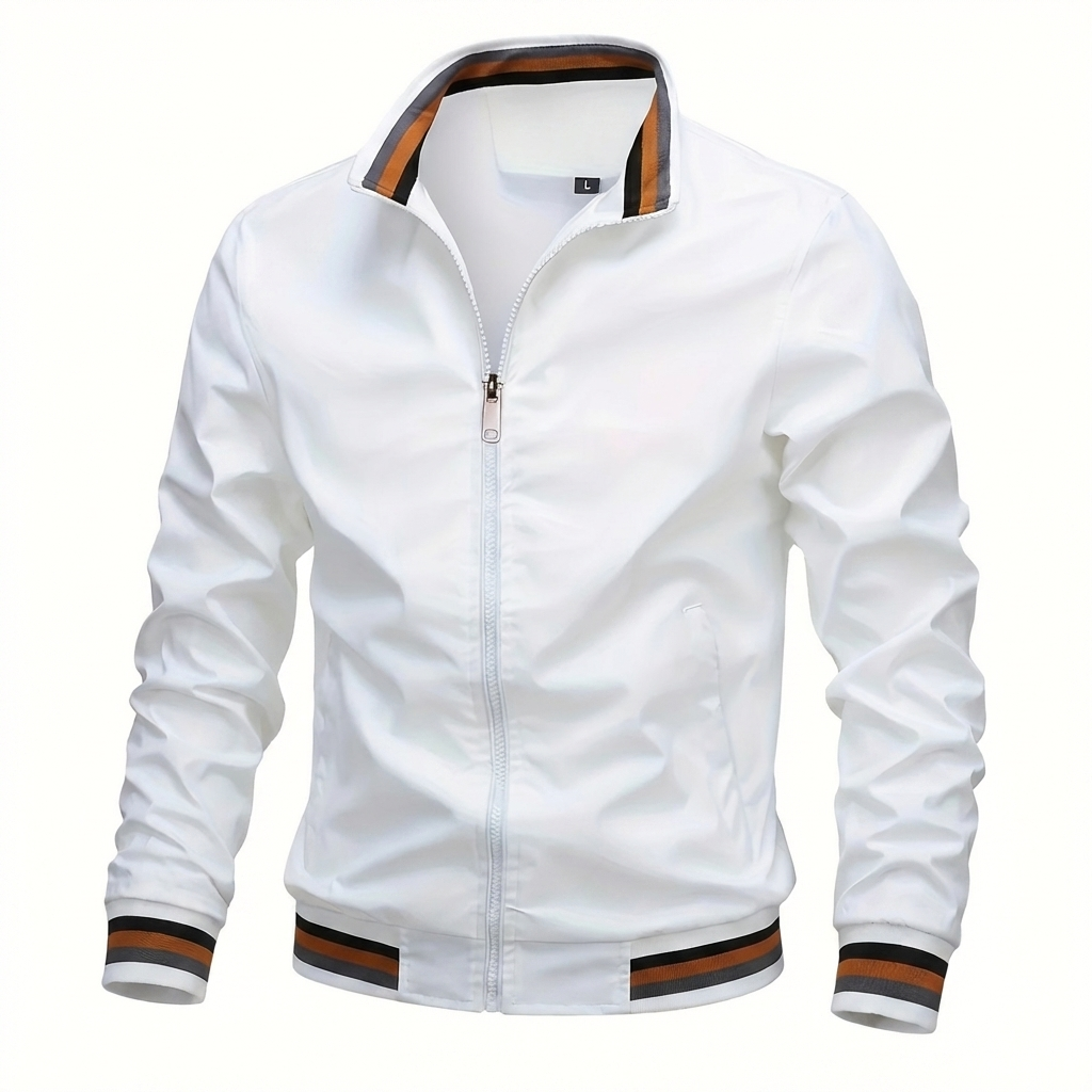 Men's Bomber Transition Jacket Stand Collar Zip-Up Varsity-Rib