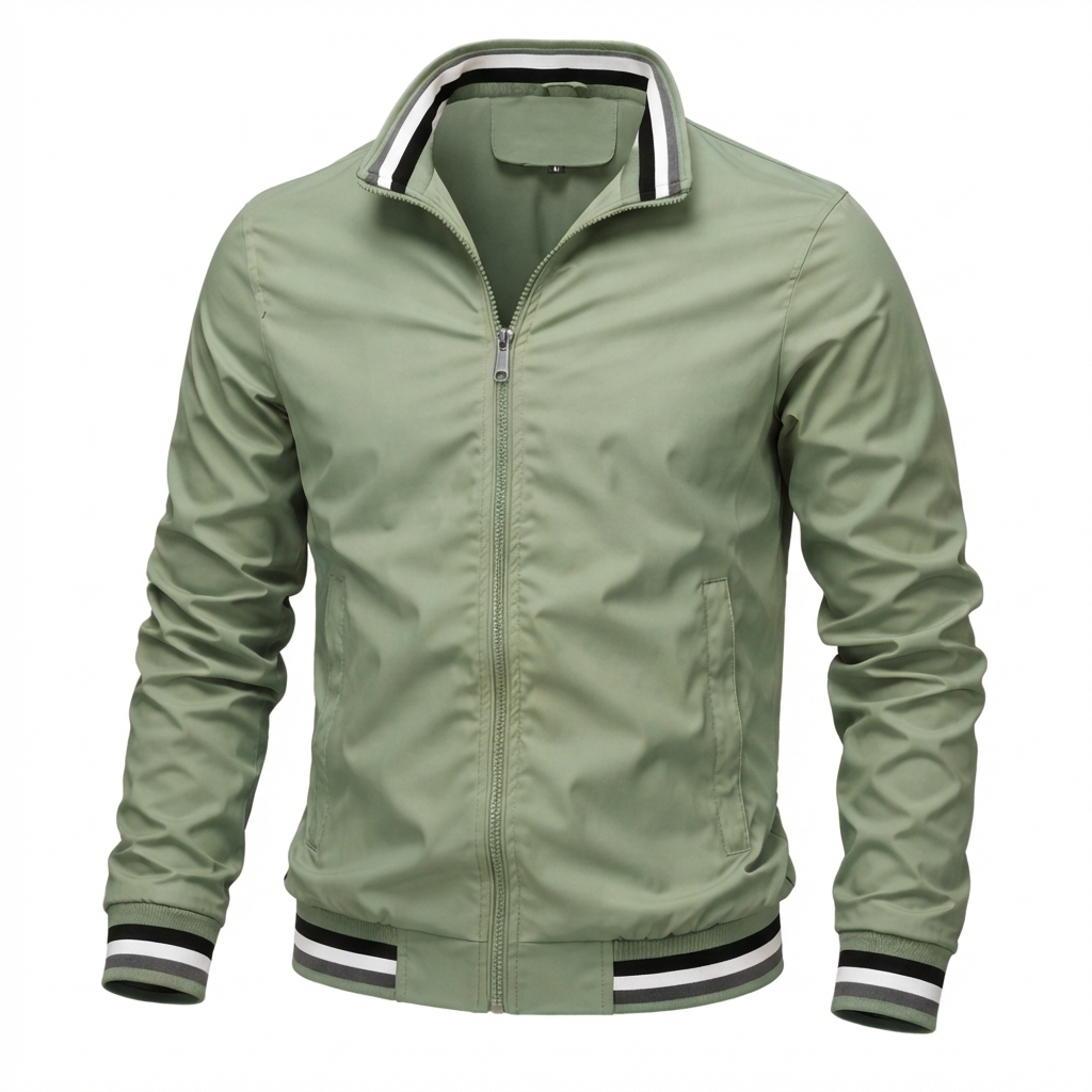 Men's Bomber Transition Jacket Stand Collar Zip-Up Varsity-Rib