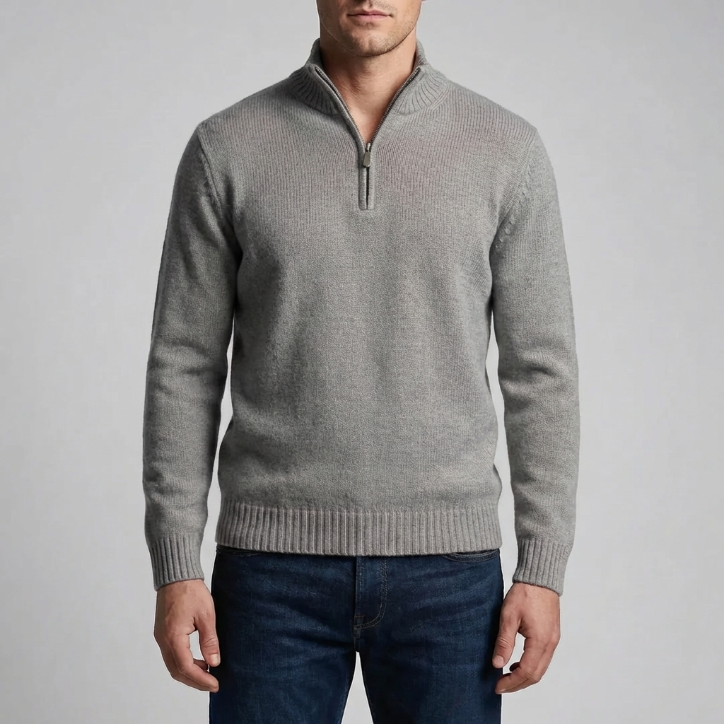Men's Half-Zip Knit Sweater Stand Collar Pullover Ribbed Relaxed