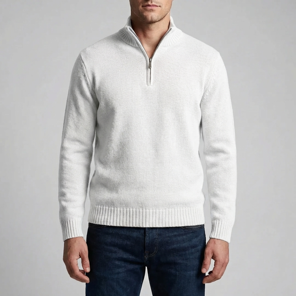 Men's Half-Zip Knit Sweater Stand Collar Ribbed Quarter-Zip Pullover