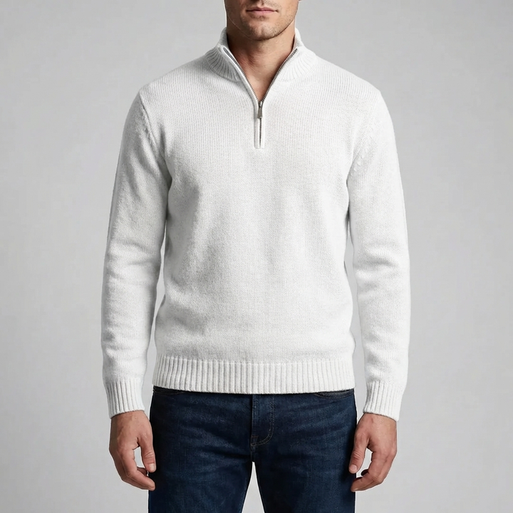 Men's Half-Zip Knit Sweater Stand Collar Pullover Ribbed Relaxed