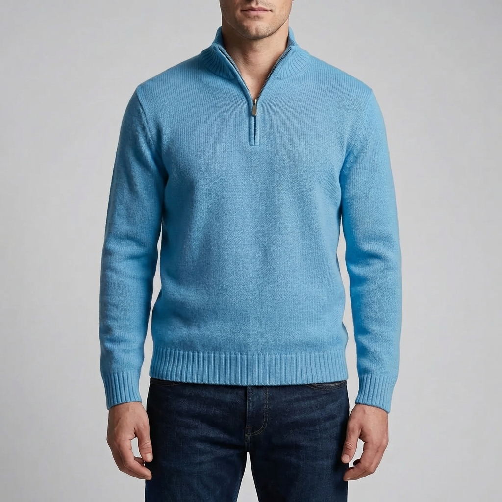Men's Half-Zip Knit Sweater Stand Collar Ribbed Quarter-Zip Pullover